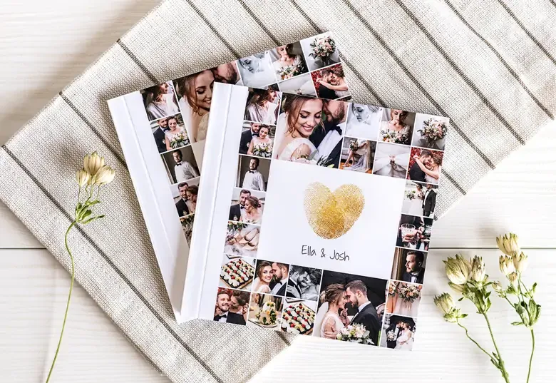 Livres photo Tikipik posés sur une nappe en lin