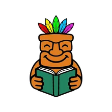 Tiki, la mascotte Tikipik, lisant un livre photo