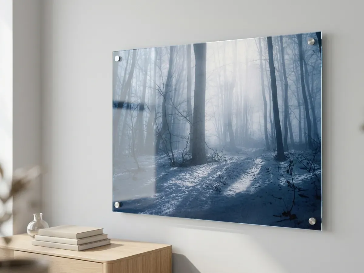Tirage photo sous plexiglas fixé au mur par des entretoises